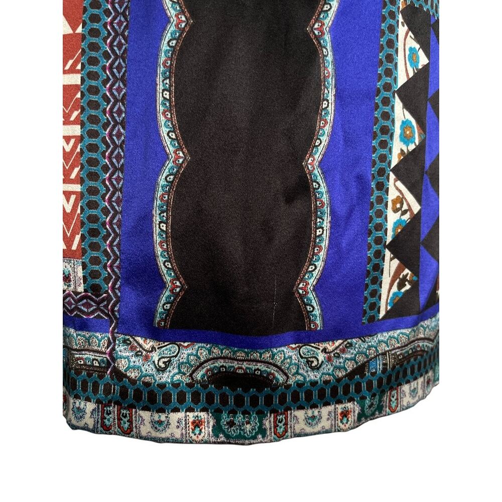 Etro Patchwork Cold Shoulder Dress Silk Paisley Cape Sleeve Blue Black 44 M US 8 - Picture 5 of 10